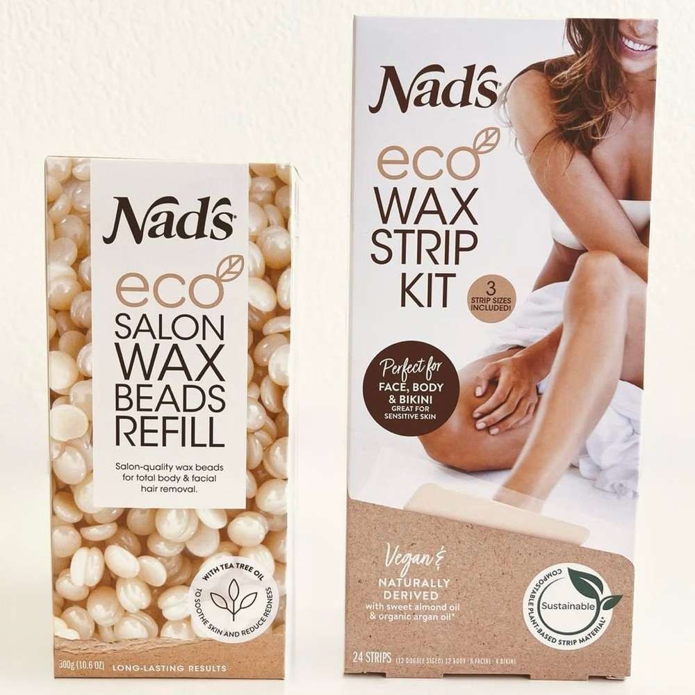 Nad's Women's Eco Salon Hard Bead Wax Refill (10.6 oz.)/Wax Strip Kit (24strips)